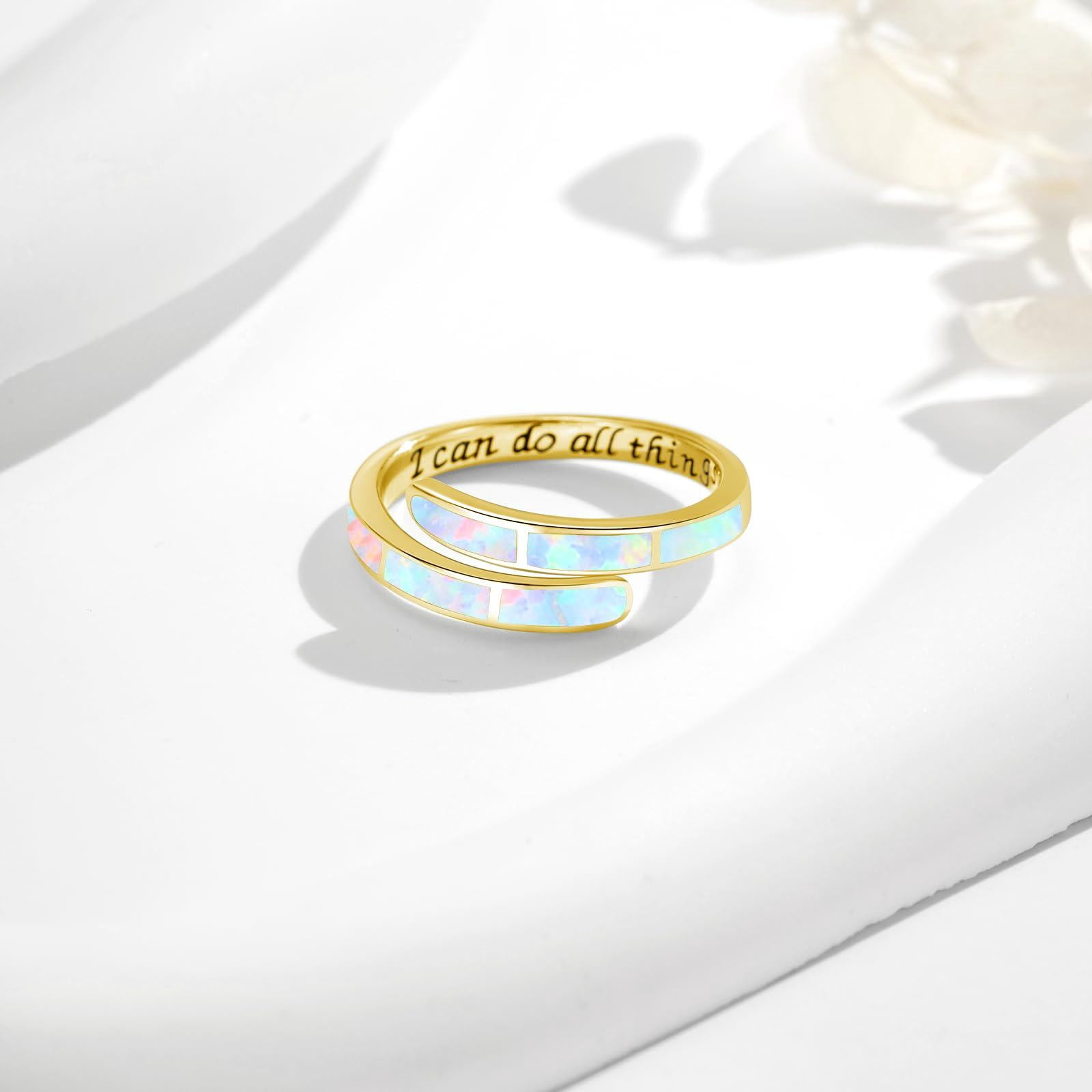 Coachuhhar Opal Ring 925 Sterling Silver Adjustable White Opal Rings Opal Jewelry Gifts for Women Birthday