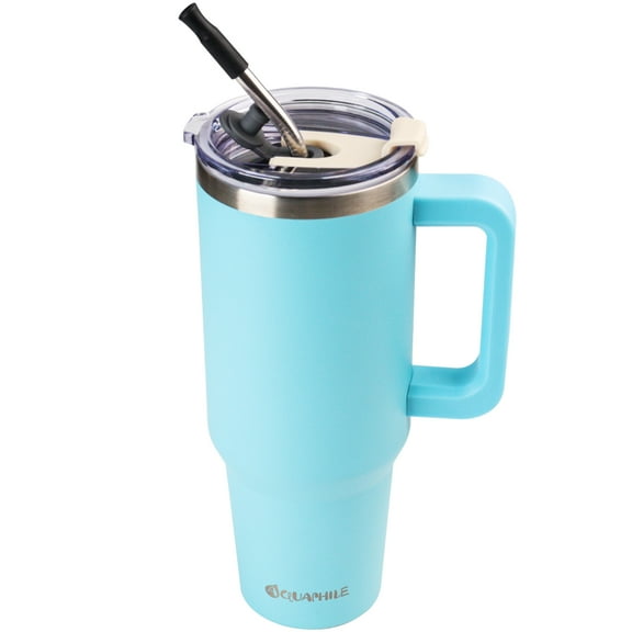 AQUAPHILE Insulated Tumbler with Leak-proof Lid and Straw, 40 oz Insulated Stainless Steel Coffee Mug with Handle, Travel Coffee Mug，Light Blue