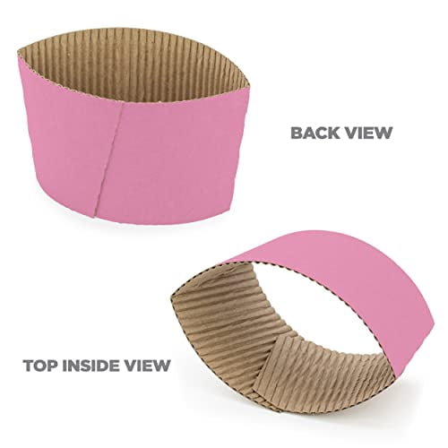FMP Brands [100 Pack] Pink Coffee Cup Sleeves Disposable for Hot Drinks, Durable Corrugated Cardboard Cup Sleeves for 12-24 oz Cups, Beverage Insulator and Hand Protection for Hot & Cold Drinks