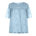 thumbnail image 5 of USSUMA Summer Tops for Women Trendy Flowy Loose Comfy Flare 3/4 Sleeve Dressy Shirts Blouses Crewneck Women's Tops Summer 2022 Floral Lace Casual Tshirts Tunic Plus, 5 of 5