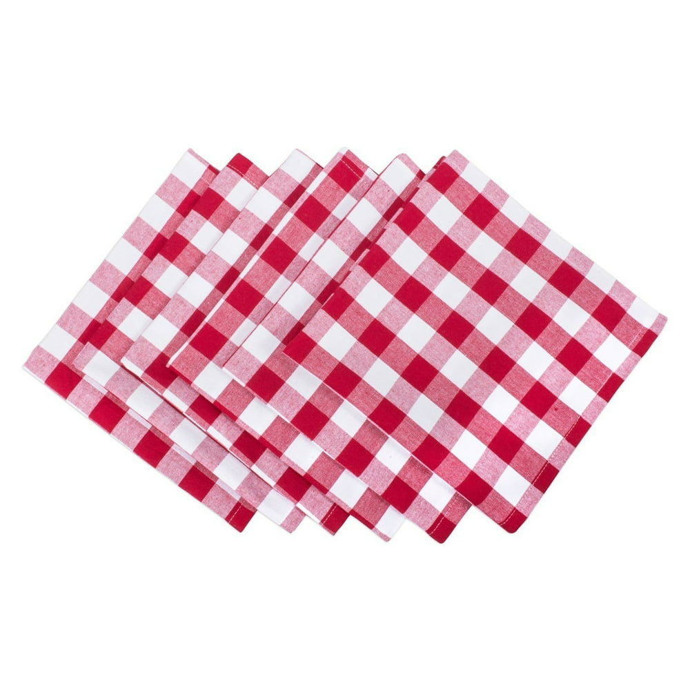 Set of 6 Red and White Checked Square Napkins 20”