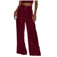 thumbnail image 2 of Women's Casual Pants - Solid Color Suede Button Straight Leg Wide Leg Elegant Commuting Comfortable Design for Autumn and Winter, 2 of 10