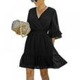 thumbnail image 3 of Robe Mini Femme Taille Élastique Volants Robe de Soirée Coupe Ample Imprimé à Pois Col en V Manches Courtes Robe Fluide, 3 of 9