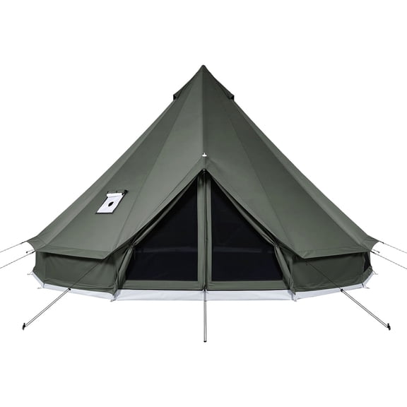 Canvas Bell Tent 4 Season 9.84 ft Yurt Tent with Stove Jack Breathable Holds 3 People Zipped Detachable Floor Glamping Hunting