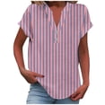 thumbnail image 2 of Blczomt Spring Tops for Women Short Sleeve Loose Fit V Neck Shirts Dressy Casual Striped Pink Summer Shirts for Women, 2 of 5
