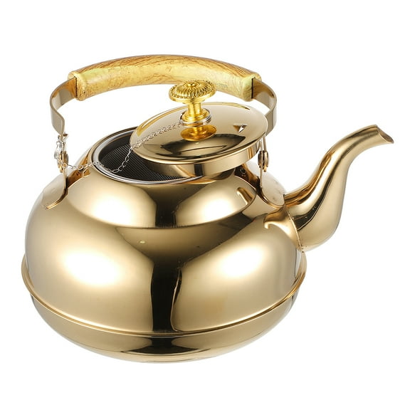 OUNONA Stainless Steel Tea Kettle With Infuser 1.5 L Stovetop Small Teapot For Stove Top With Ergonomic Wood Handle For Gas Induction Electric Stovetops Water Brewing Loose Tea