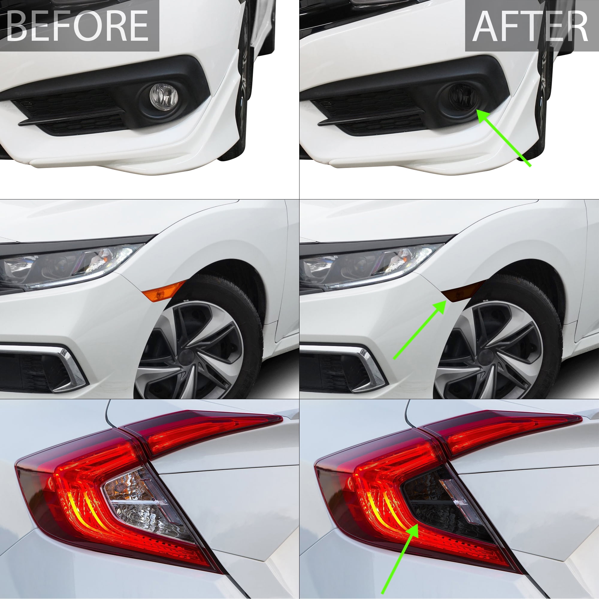 Bogar Tech Designs Tail Light Tint Kit Compatible with and Fits Honda Civic Sedan 2016-2021 Dark Smoke 