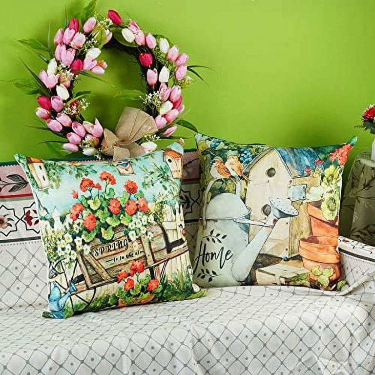 Spring Pillow Covers 20x20 Set of 4 Floral Truck Bicycle Farmhouse Throw Pillows Flowers Decorative Cushion Cases for Outdoor Couch Sofa Patio Furniture Home Decoration Walmart