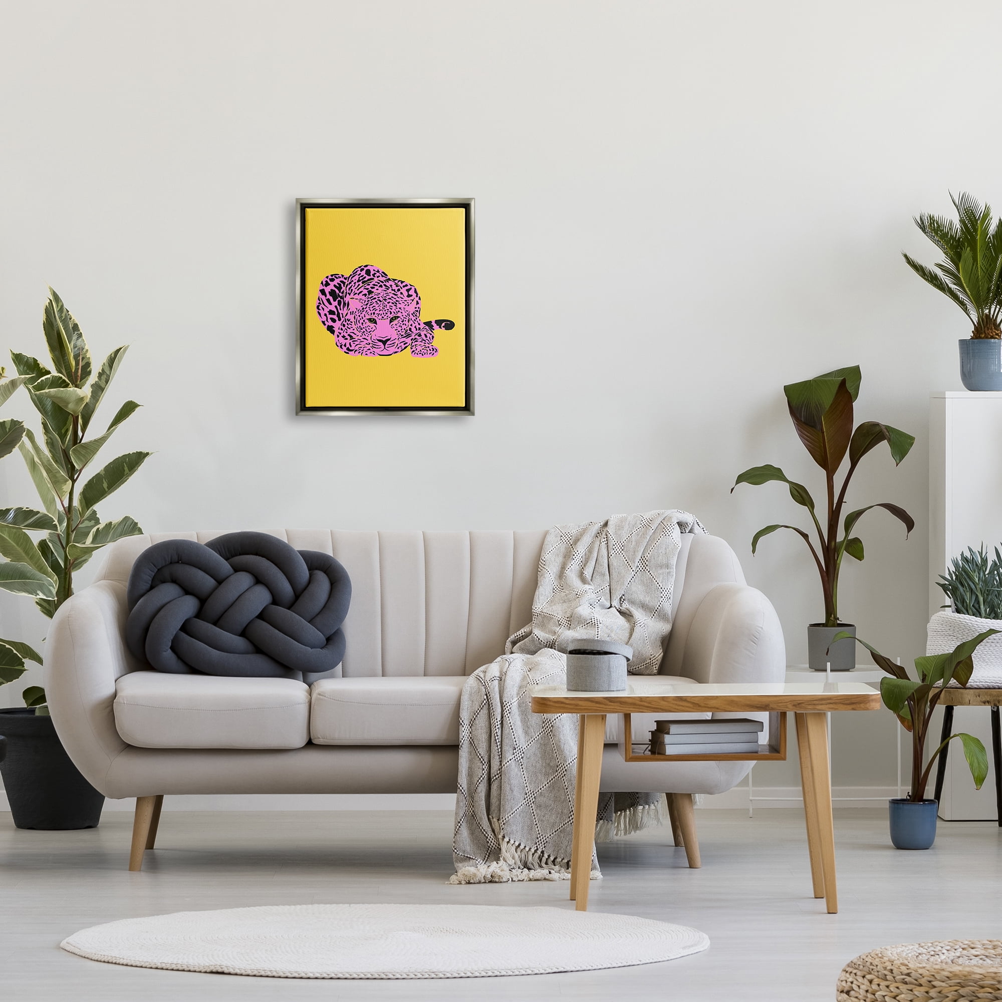 Stupell Industries Pop Style Leopard Animals & Insects Painting Gray Floater Framed Canvas Art Print Wall Art, 17 x 21
