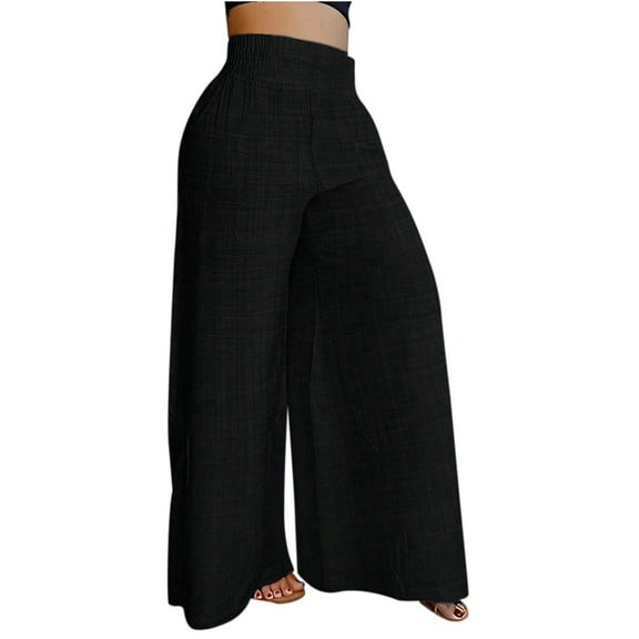 Travel Outfits Women Airport Women's Solid Color Spring/ summer High Waisted Wide Leg Pants Casual Pants Comfortable Business Casual for Women for Yoga Pant Straight Leg Womens Pant Suits Black S