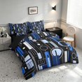 thumbnail image 2 of Manfei Contemporary Abstract King Bedding, Geometric Circle Rectangle King Bed in a Bag, Blue and Black, Black Reversible 7-Piece, 2 of 6