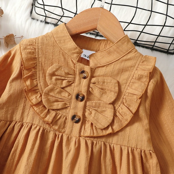 2T Baby Girls Dress 3T Girls Long Sleeve Dress Toddler Girls Solid Color Dress  Brown - Walmart Business Supplies