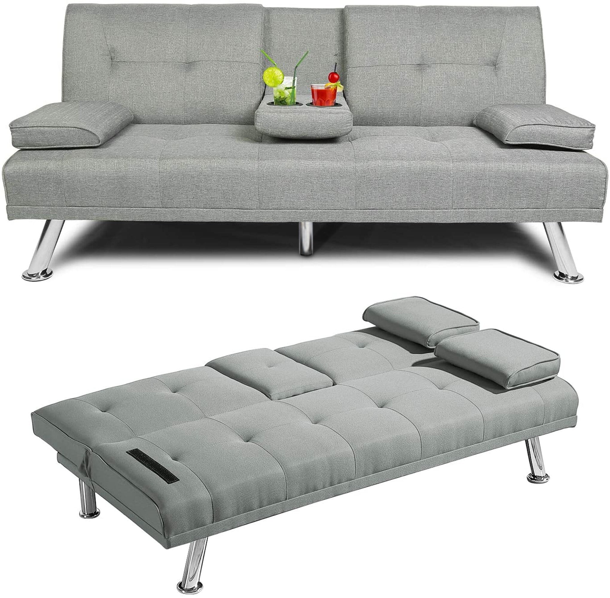 Gray Futon Couch W/ Microfiber Cover Home Office Sofa Bed Furniture Full Twin 