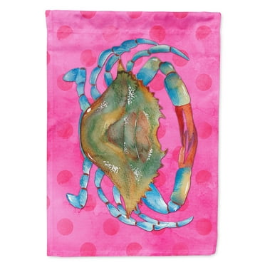 Carolines Treasures BB8249CHF Blue Crab Pink Polkadot Flag Canvas House Size  Large multicolor