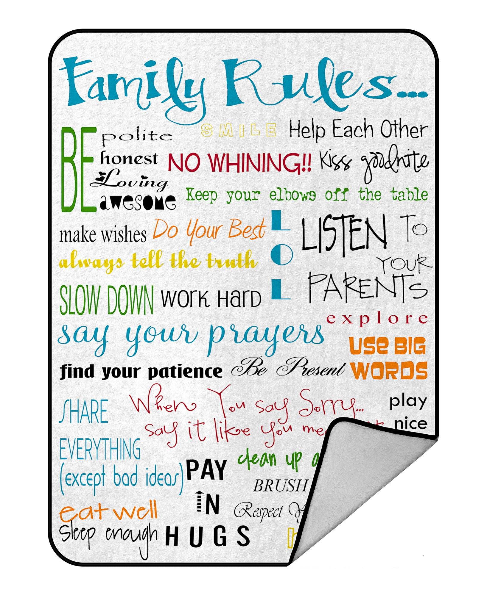 GCKG Family Rules Educational Fleece Blanket Crystal Velvet Front and