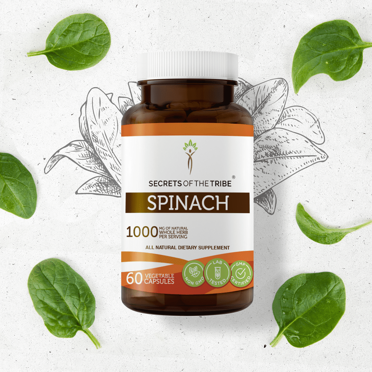 Secrets of the Tribe Spinach 60 Capsules, 500 mg, Organic Spinach (Spinacia oleracea) Dried Leaf