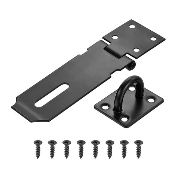 Unique Bargains 4 Inch Padlock Latch, Stainless Steel Barn Door Security Padlock Hasp Lock Latch, Black