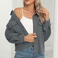 thumbnail image 7 of XPMWRP Women's Fashion Corduroy Shackets Button Down Lapel Long Sleeve Solid Color Jackets Fall Winter Trendy Loose Clothes Gray XL, 7 of 7