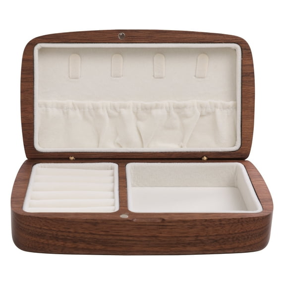 BRKURLEG Wood Travel Jewelry Storage Box for Girls Women, Portable Jewelry Packing Organizer Case for Earrings Rings Necklaces Bracelets Watches