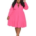 thumbnail image 1 of Bellella Robe pour Femme Grande Taille Longueur Genou Robes Manches Longues Ample Col à Revers Vacances Rose Rouge 5TG, 1 of 3