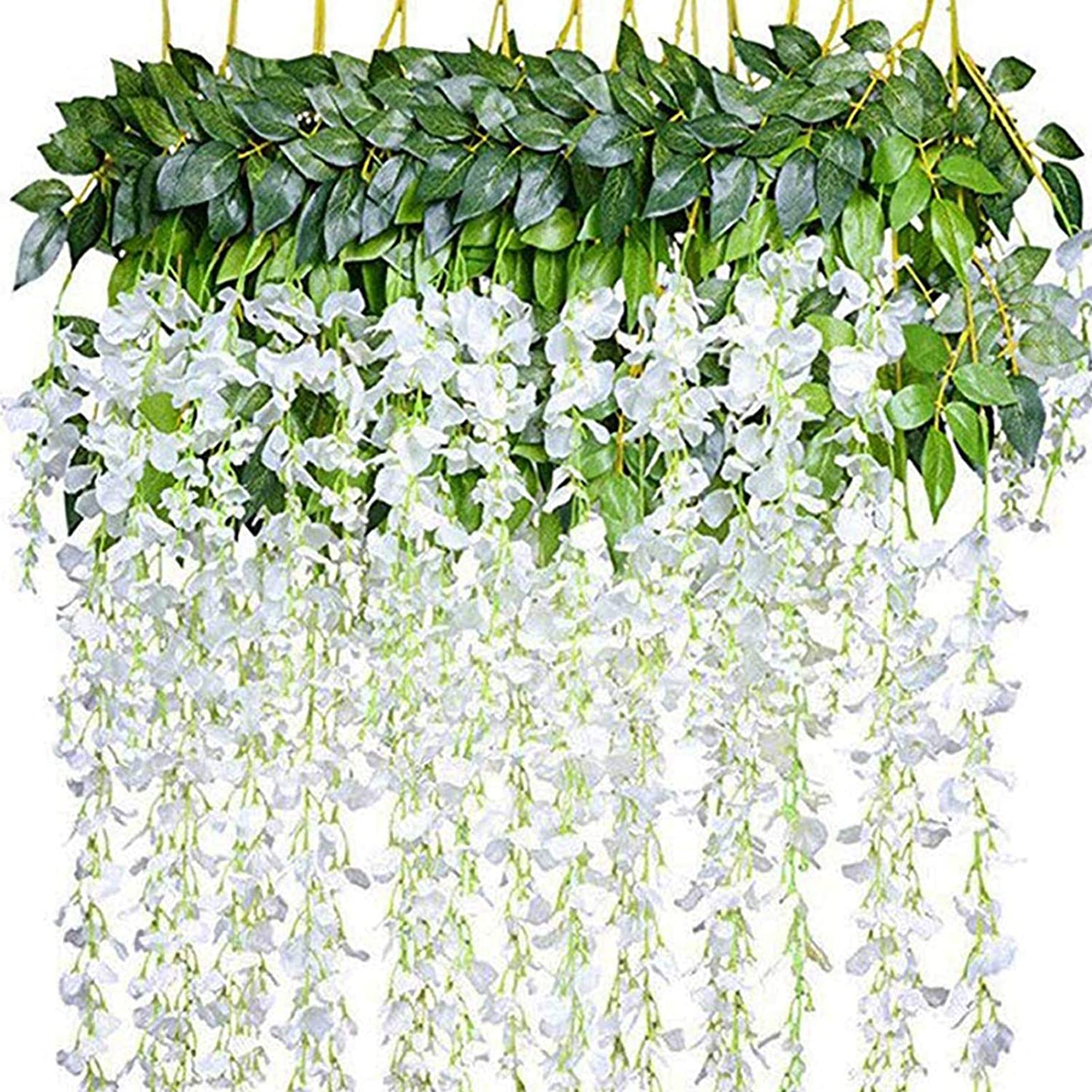 Artificial Hanging Plants, Artificial Leaves White Wisteria Flower 12