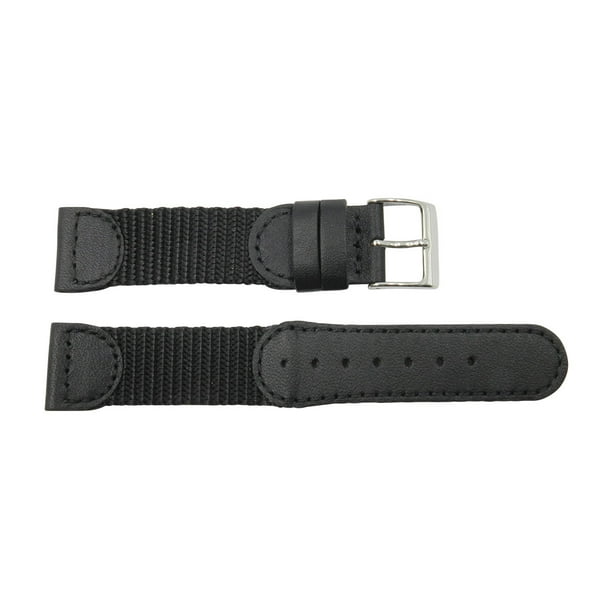 New Life - 19mm Black Genuine Leather & Nylon Swiss Army Style Watch ...
