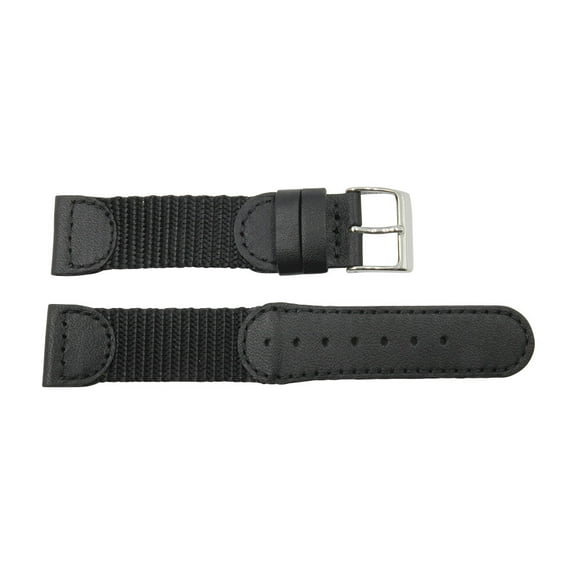 19mm Black Genuine Leather & Nylon Swiss Army Style Watch Strap
