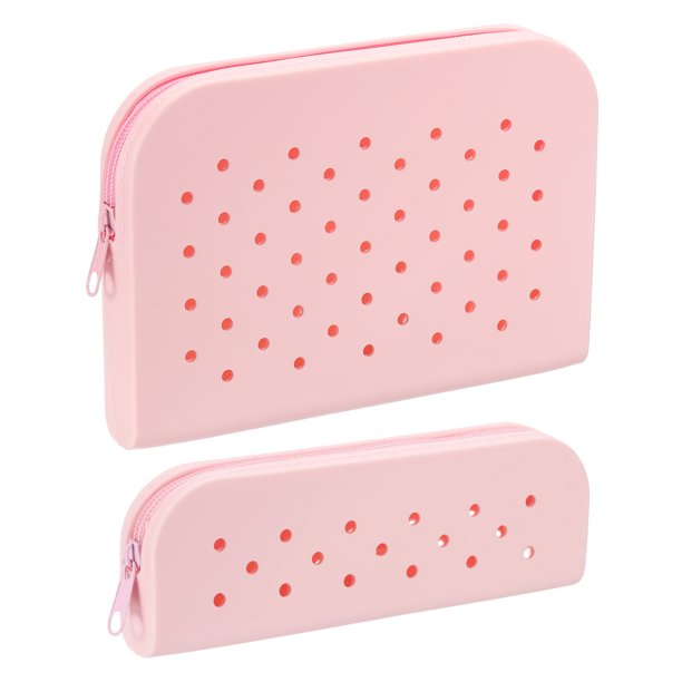 Uxcell 2 Paquetes de Estuches de Lápices de Silicona, Pequeño Estuche de Lápices con Agujeros DIY, Lindo Organizador de Papelería para Oficina, Viaje y Maquillaje, Rosa