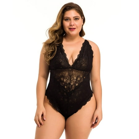 

KaLI_store Lingerie Plus Size Lingerie for Women Lace Chemise Slips Dress Nightie Sleepwear