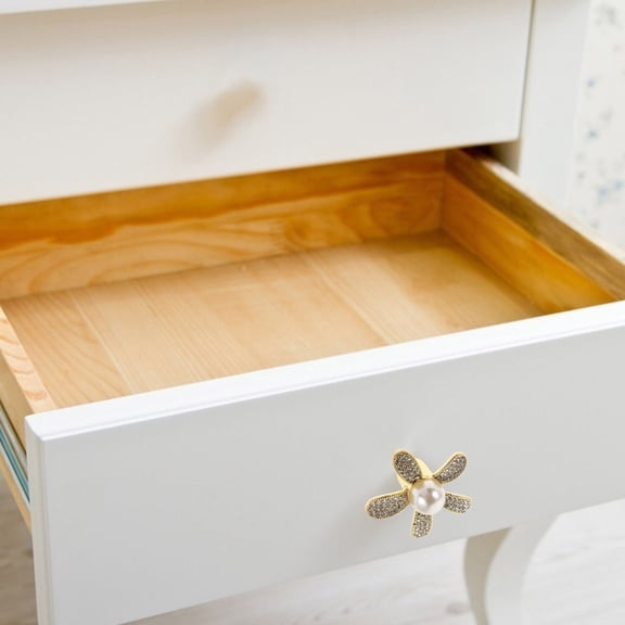 ELAYARD 4Pcs Golden Flower Cabinet Knobs Decorative Drawer Pulls with Rhinestone for Wardrobe and Dresser Furniture