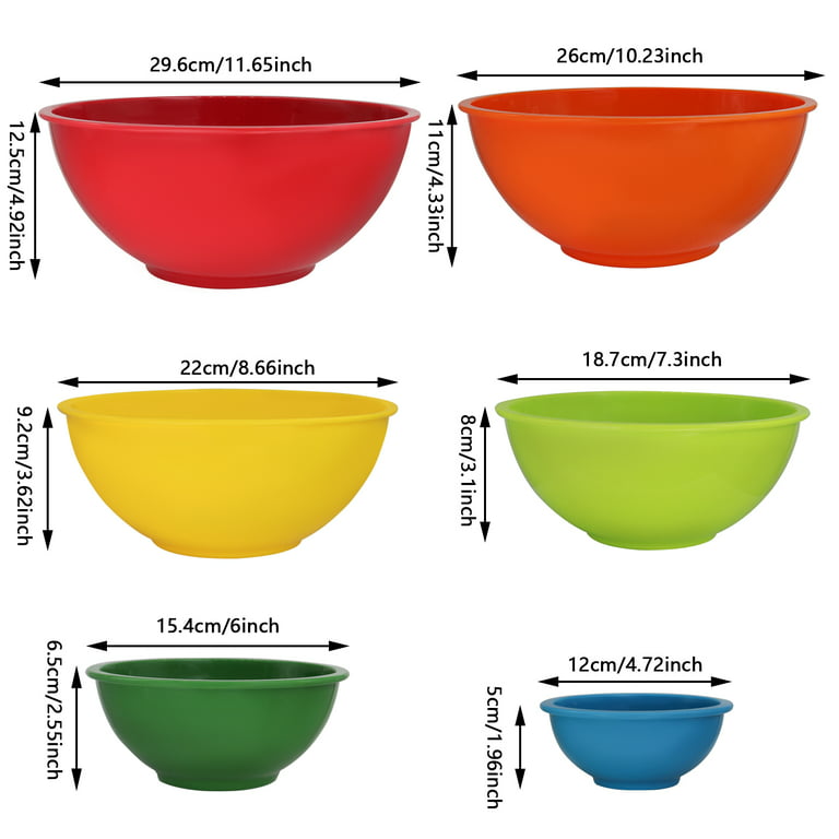 Large Classic Mixing salad Bowl Set, BPA Free Plastic, Microwave and  Dishwasher Safe,Ideal for Baking, Prepping, Cooking and Serving Food6pcs 