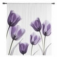 thumbnail image 2 of Purple Tulip Floral Semi Sheer Curtains Drapes for Living Room, Bedroom, French Doors Window 96 Inches Long, Pastel Country White Wildflower Rod Pocket Chiffon Curtain Drapery Voile Draperies Panel, 2 of 6