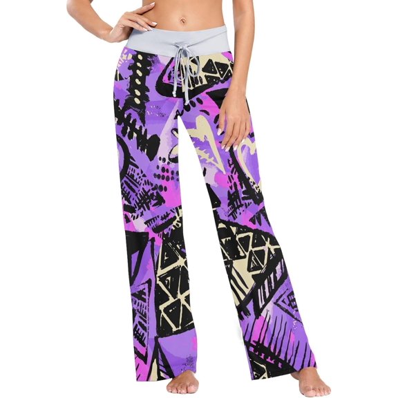 Women's Pajama Pants Grunge Doodle Purple Comfy Stretch Sleepwear Womens Wide Leg Pants Casual Loose Yoga Sweatpants Comfy Lounge Pajama, X-Large