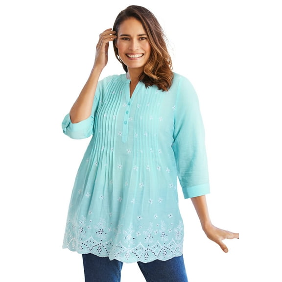 Woman Within Plus Size Embroidered Pintuck Tunic