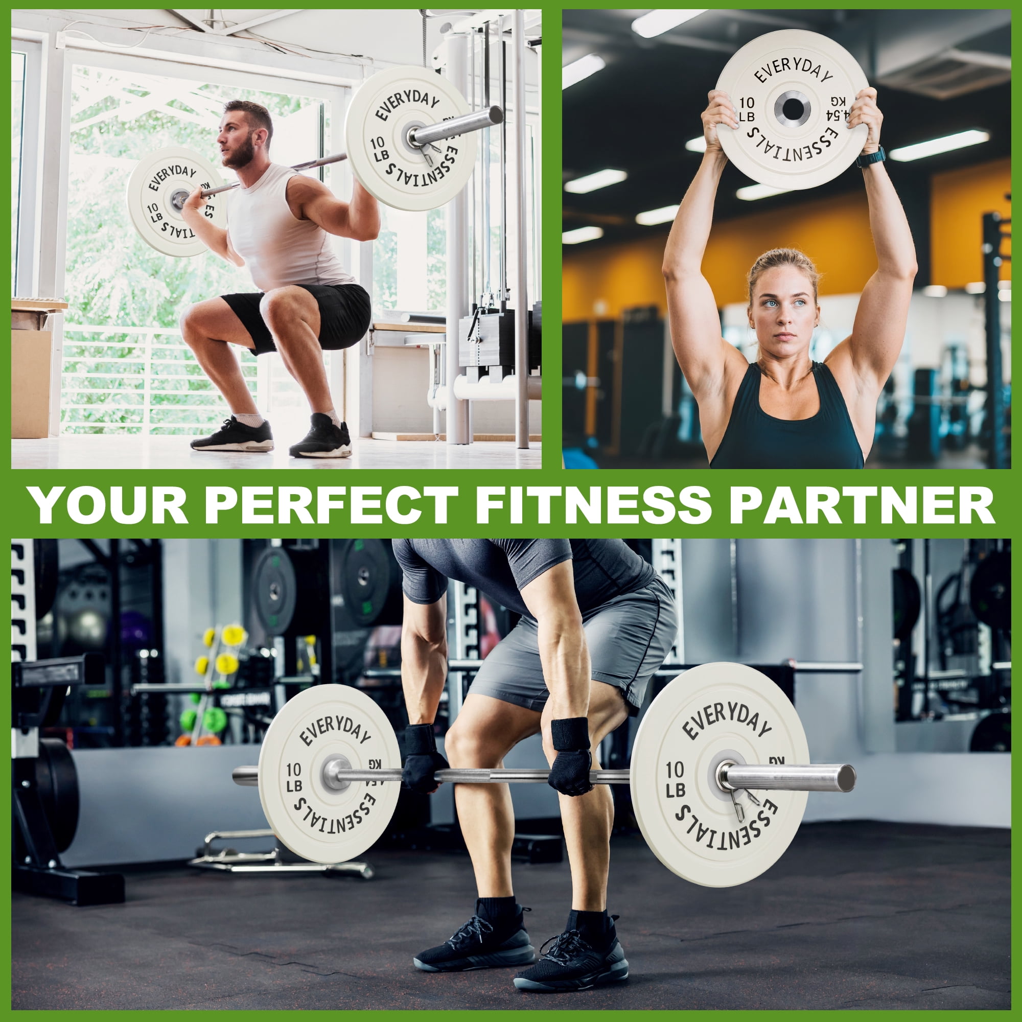 FlexWave Olympic Bumper Plates Pair 10LB, 2-Inch Rubber Barbell Plates with Steel Insert, Color-Coded Weight Plates for Weightlifting, Cross Training & Home Gym