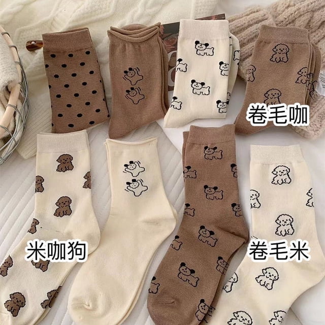 Calcetines hasta la mitad de la pantorrilla con dibujos de perros bonitos de otoño e invierno, calcetines de moda para niñas
