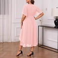 thumbnail image 2 of AURA Plus Size V Neck Chiffon Midi Dress Cross Strap Tie Waist Ruffle Hem A Line Short Sleeve Elegant Party Dress, 2 of 3