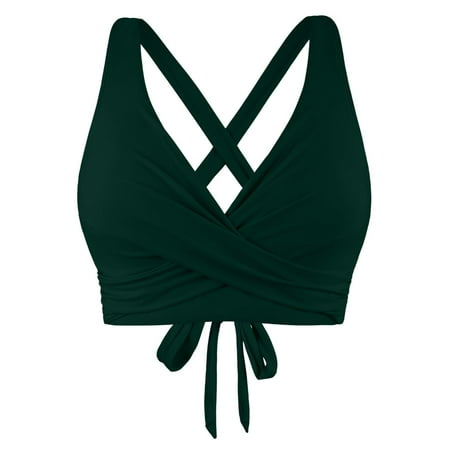 TOWED22 Women s Push Up Full Coverage Bikini Top Underwire Crossover Swimsuit Tops Lace Up Vacation Bikini Sport Bra Fashion(Green XL)