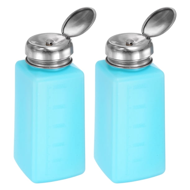 Dispensador de alcohol solvente Uxcell 250ml (8.5oz) tipo de presión, bomba dispensadora de líquido con tapa de acero inoxidable, azul
