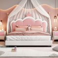 thumbnail image 4 of Full Size Princess Bed - Upholstered Platform Bed with Crown Headboard & Footboard, Elegant Canopy-Ready Design for Girls Room, 4 of 9