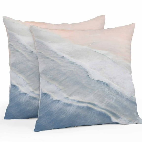 Blue Gradient Outdoor Waterproof Pillow Covers 24x24 Pack of 2 Sea Waves Sandy Beach Coastal Scenery Decorative Outdoor Pillow Covers Square Cushion Cases for Patio Furniture Pergola Couch