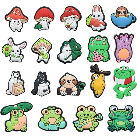 

20PCS Shoes Decoration Charms for Clog Sandals Mushroom and Frog Shoe Charms Cute Frog Rabbit Croc Charms Kawaii Mushroom Shoe Decoration Charms Accessories for Kids Girls Birthday Gifts