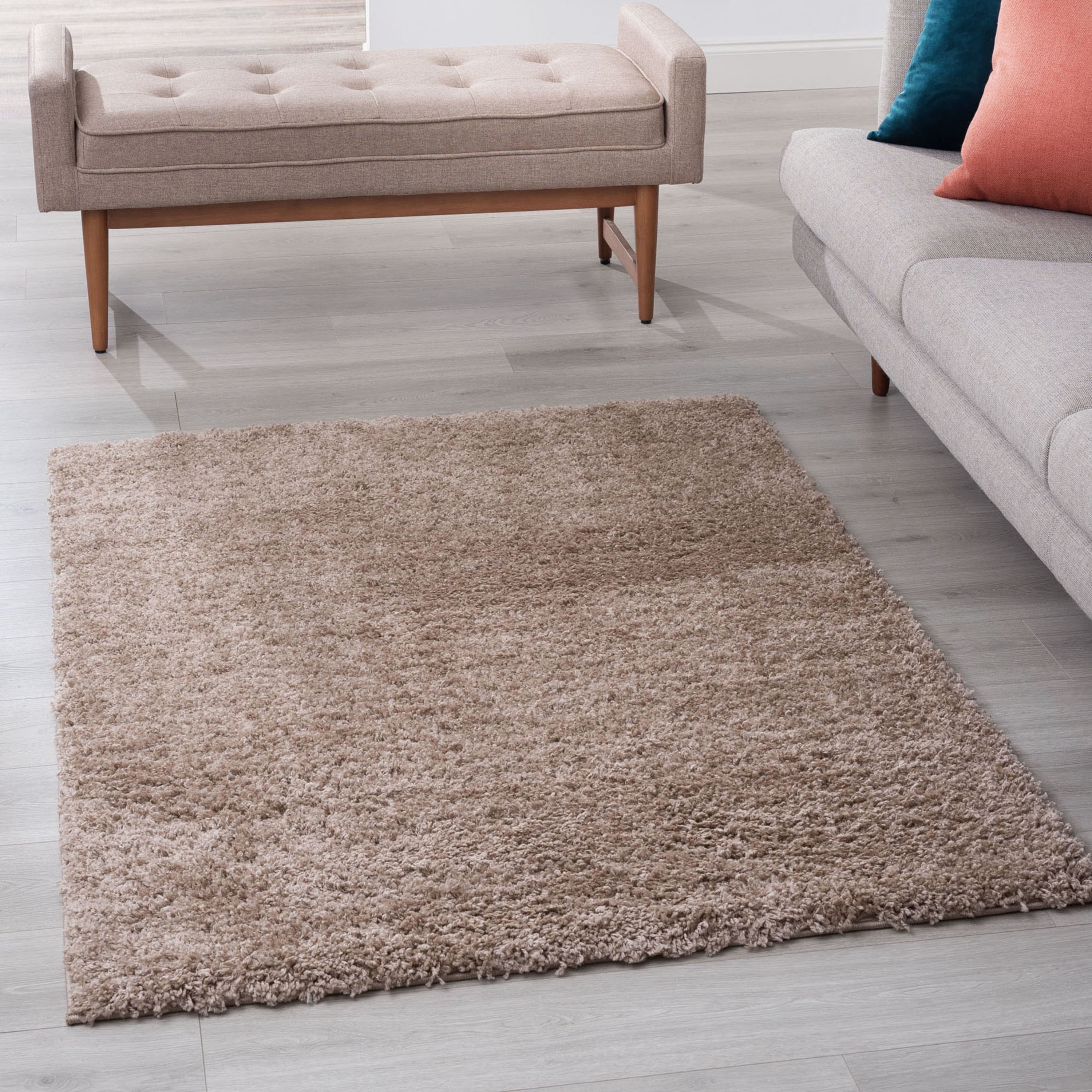 Transitional 3x5 Area Rug Shag Thick (3'3'' x 5') Solid Tan Indoor Rectangle Easy to Clean