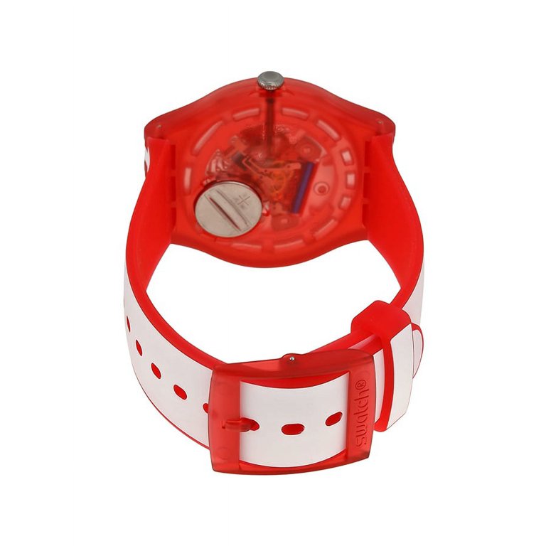 ? Swatch Clownfish SUOR102 Red/White Transparent Reversible Band Swatch NEW Swiss Swatch Clownfish White And Red Strap Skeleton Dial  main image 2