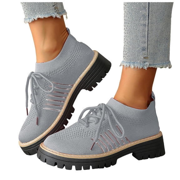 Rokment Womens Mesh Slip on Socks Oxfords Breathable Fashionable Platform Chunky Lug Sole Mid Heel High Top Fashion Sneakers Walking Dress Shoes A Size 6
