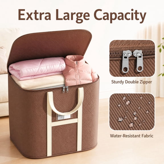 Extra Large Storage Bag with Zipper and Clear Label Window, 1 Pack Large Size, Brown, for Moving and Closet Organization, Heavy Duty Moving Bag