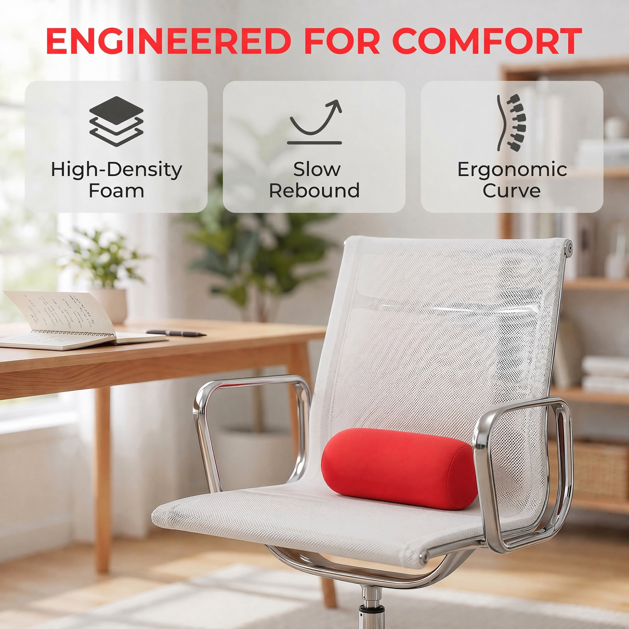 Unique Bargains Lumbar Support Pillow Foam Particle Back Support Red 11.8" x 6.3"