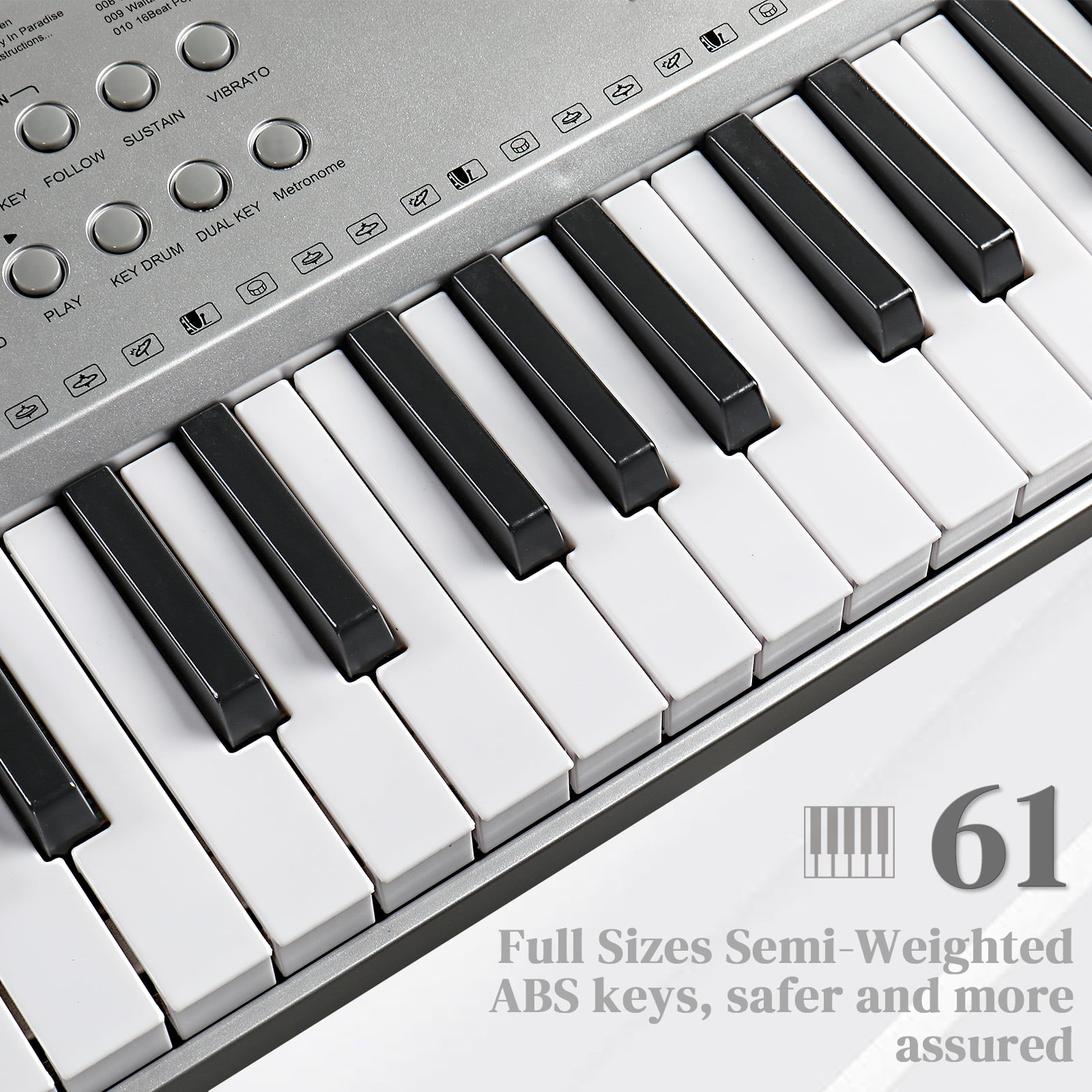 Glarry 61 Keys Keyboard Piano with Stand, Bench, Built In Speakers for Beginners, Sliver