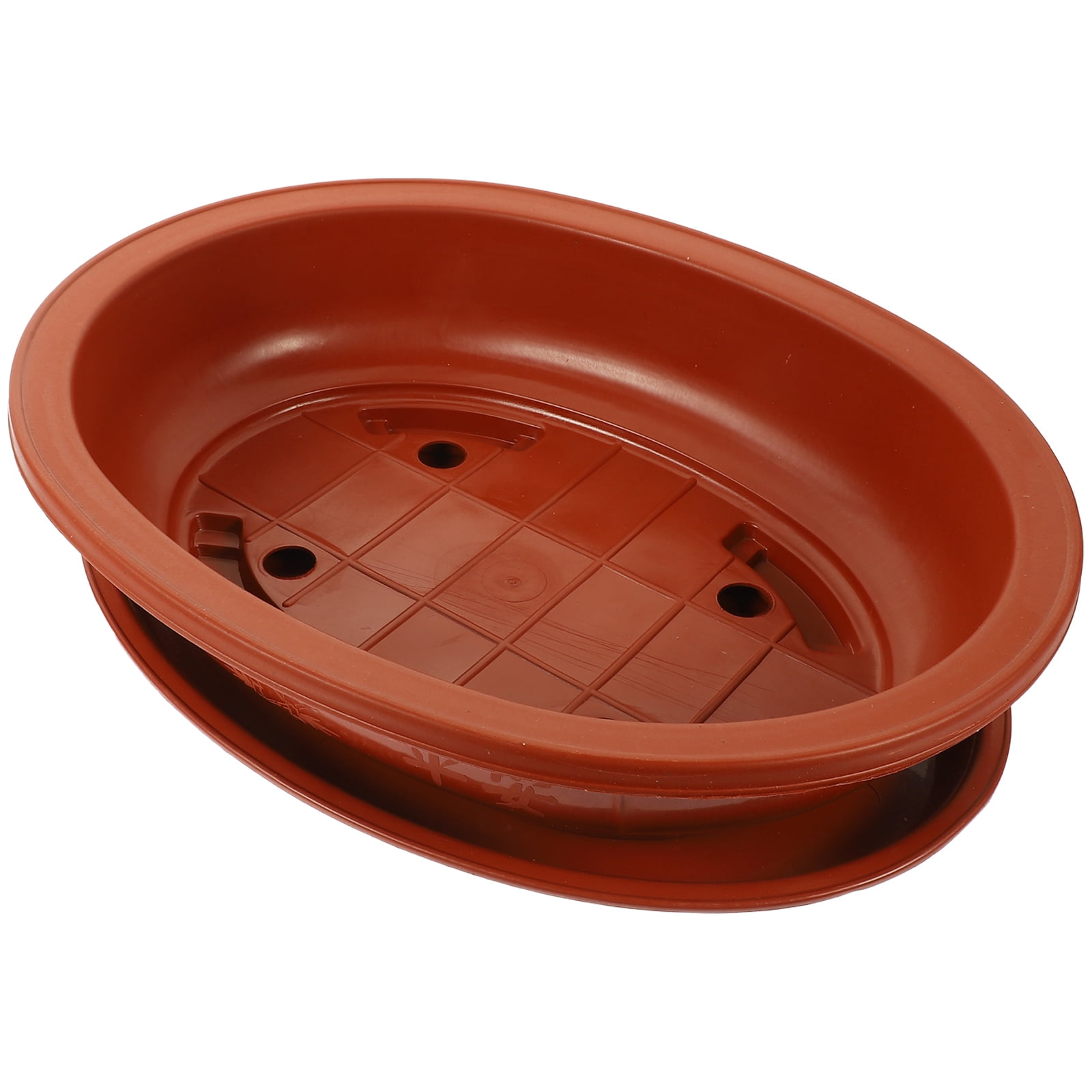 FRCOLOR 1Set Brown Oval Plastic Flower Pot Large Bonsai Planter with Drainage Holes for Indoor and Outdoor Gardening