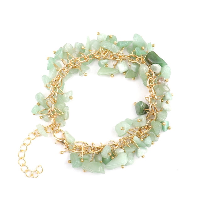 Xiao Hua Pulsera de cuentas hecha a mano, ideal para hombres y mujeres, con borlas de cristal de piedra natural irregular y gota de agua de piedra triturada (verde).